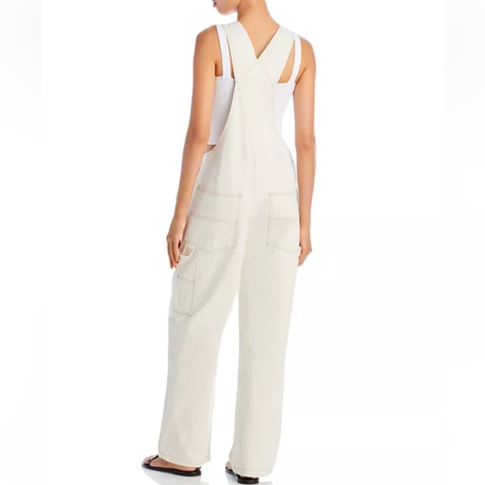 🆕 Aqua x Kristopher White Overalls Wide Leg Jumpsuit Minimalist Chic Casual XL - Picture 3 of 17